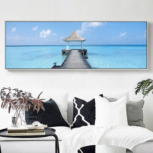 Modern Seascape Posters and Prints on Canvas Wall Art Oil Painting Panoramic Beach Decorative Paintings for Living Room Decor - SallyHomey Life's Beautiful