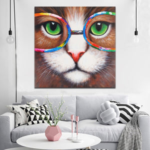 Abstract Art Posters and Prints Wall Art Canvas Painting Cool Cat Wearing Glasses Decorative Pictures for Living Room Home Decor - SallyHomey Life's Beautiful