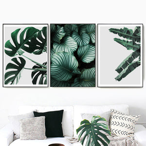 Fresh Green Big Leaves Tropical Plants Wall Art Canvas Painting Nordic Posters And Prints Wall Pictures For Living Room Decor - SallyHomey Life's Beautiful