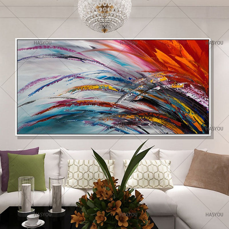 Handmade Colorful Art Painting Hand Painted Modern Abstract Oil Painting On Canvas Wall Art Gift For Living Room - SallyHomey Life's Beautiful