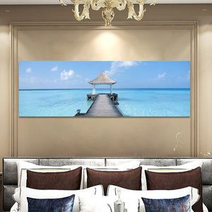 Modern Seascape Posters and Prints on Canvas Wall Art Oil Painting Panoramic Beach Decorative Paintings for Living Room Decor - SallyHomey Life's Beautiful