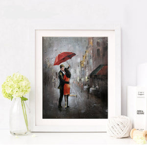 Modern Abstract Posters and Prints Wall Art Canvas Painting Wall Decoration Streetscape Lovers in the Rain Pictures for Bedroom - SallyHomey Life's Beautiful