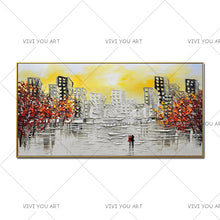 Load image into Gallery viewer,   100% Hand Painted  Canvas Abstract Modern City Picture Handmade Knife Painting Buildings Oil Paintings for Living Room (No Frame)