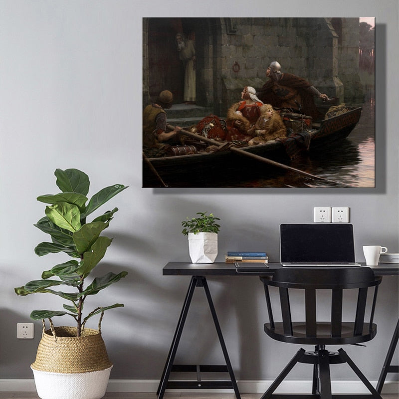 Famous Painting in Time of Peril by Edmund Blair Leighton, Classical Style Poster Print on Canvas Wall Art Painting for Bedroom - SallyHomey Life's Beautiful