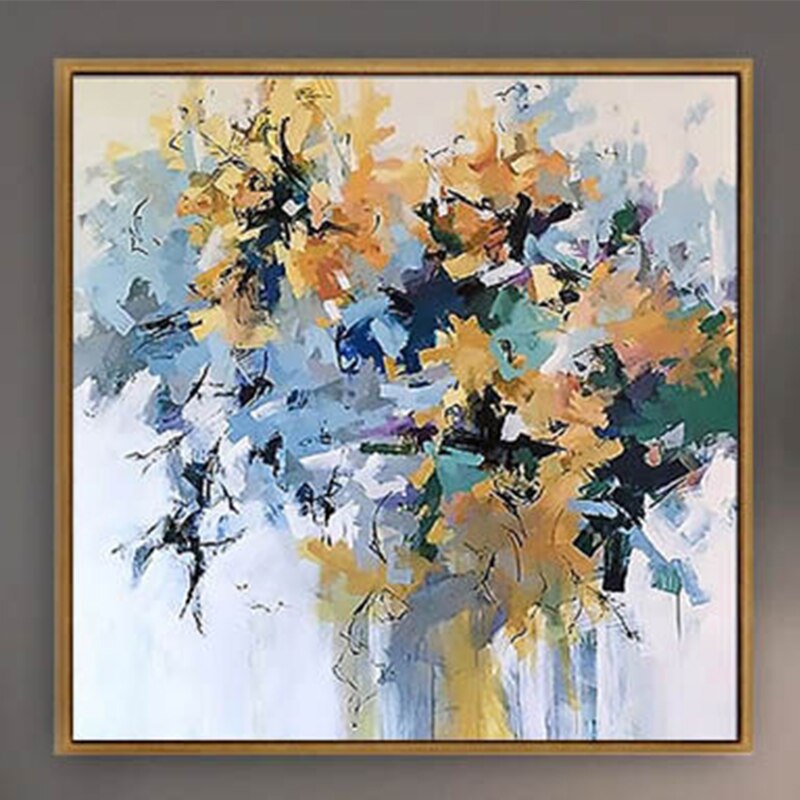 100% Hand Painted Abstract Golden Flowers Painting On Canvas Wall Art Wall Adornment Pictures Painting For Live Room Home Decor
