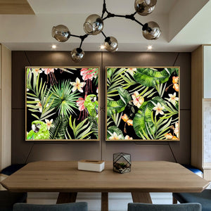 Modern Posters and Prints Wall Art Canvas Painting Green Parrots in the Flowers Decorative Paintings for Living Room Home Decor - SallyHomey Life's Beautiful