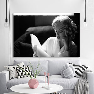Modern Portrait Posters and Prints Wall Art Canvas Painting Marilyn Monroe Reading Decorative Paintings for Living Room Decor - SallyHomey Life's Beautiful