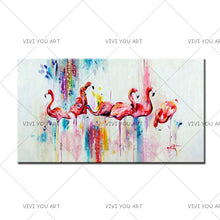 Load image into Gallery viewer, Free shipping 100% Hand Painted Modern colorful Flamingo abstract animals Oil Painting On Canvas Wall Art abstract birds Home Decor
