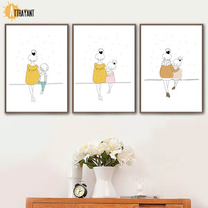 Cartoon Woman Girl Boy Minimalism Nursery Wall Art Canvas Painting Nordic Posters And Prints Wall Pictures Baby Kids Room Decor - SallyHomey Life's Beautiful