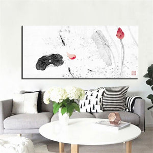 Modern Chinese Ink Painting Lotus and Fish Print Poster Wall Canvas Painting Art for Living Room Home Decoration Frameless - SallyHomey Life's Beautiful