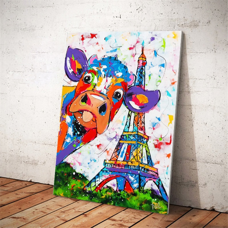 Abstract Watercolor Cow Effiel Tower Posters and Prints Wall Art Canvas Painting Wall Pictures Home Decor Dropshipping No Frame - SallyHomey Life's Beautiful