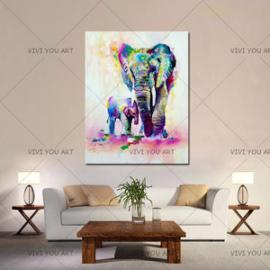   100% Hand Painted  Abstract Elephants Oil Painting Modern Home Wall Decoration Art Pictures Handmade Animal Paintings on Canvas Large