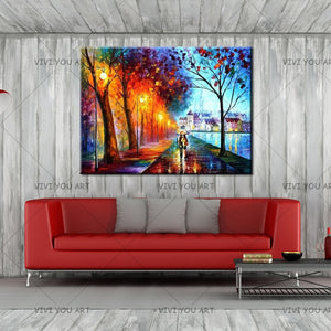   100% Hand Painted  Leonid City Couple Umbrella Oil Painting  Unique Gift On Canvas Home Decor Wall Pictures For Living Room