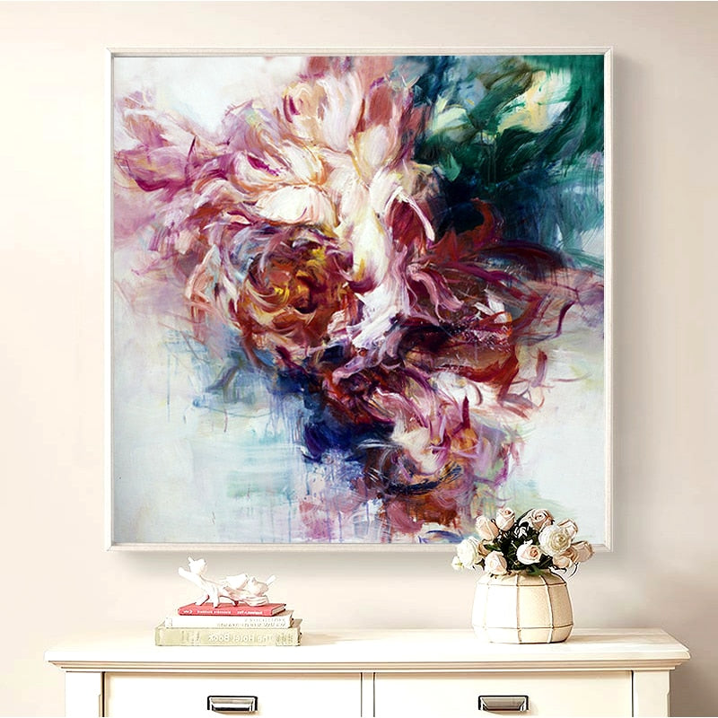 100% Hand Painted Abstract Big Flowers Oil Painting On Canvas Wall Art Wall Adornment Pictures Painting For Live Room Home Decor