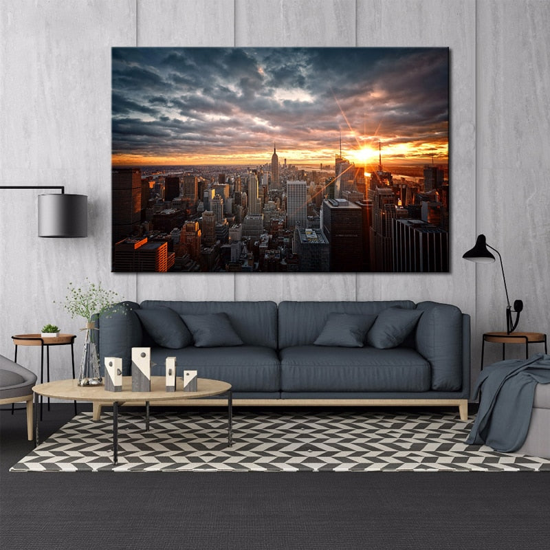 Modern Urban Landscape Posters and Prints Wall Art Canvas Painting Manhattan Landscape Decorative Pictures for Living Room Decor - SallyHomey Life's Beautiful