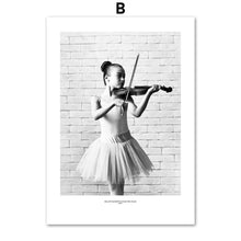 Load image into Gallery viewer, Black White Ballet Dance Girl Violin Wall Art Canvas Painting Nordic Posters And Prints Wall Pictures For Living Room Home Decor - SallyHomey Life&#39;s Beautiful