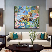 Load image into Gallery viewer, 100% Hand Painted Beautiful Flowers Leopard Art Oil Painting On Canvas Wall Art Wall Adornment Pictures For Live Room Home Decor