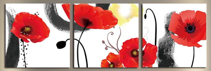 Modern Watercolor Wall Art Decoration Canvas Painting 3Panels Red Flowers Pictures for Living Room Wall Printed Posters No Frame - SallyHomey Life's Beautiful