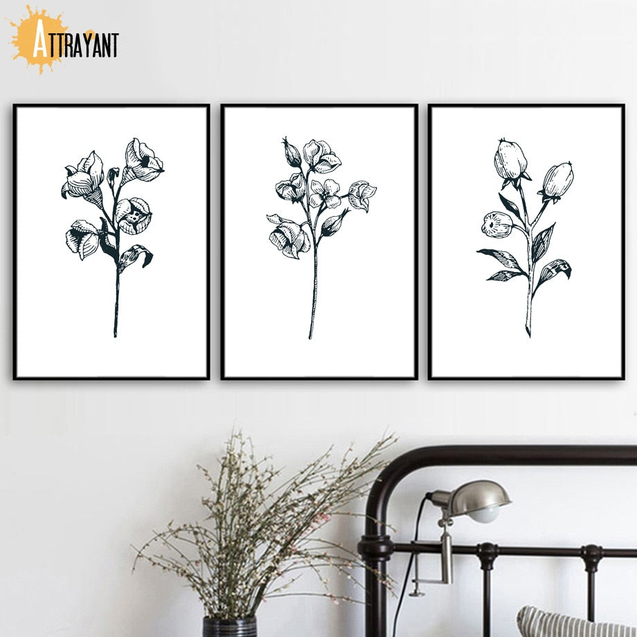 Black White Minimalist Magnolia Flower Wall Art Canvas Painting Nordic Posters And Prints Wall Pictures For Living Room Decor - SallyHomey Life's Beautiful