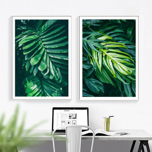 Tropical Monstera Fresh Big Leaf Wall Art Canvas Painting Nordic Posters And Prints Wall Pictures For Living Room Bedroom Decor - SallyHomey Life's Beautiful