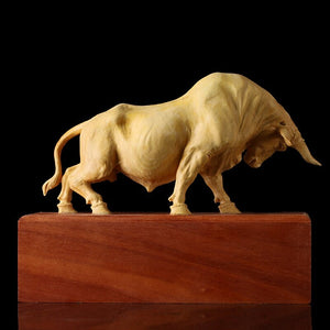 Solid wood Charging Bull Wood carving Wall Street  desktop decoration zodiac town large cow ornaments new year crafts carved