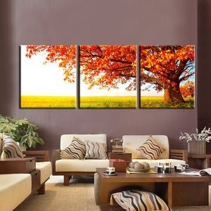 Modern Printed Posters Wall Art Decoration Canvas Painting 3Panels Red Trees in the Prairie Pictures for Living Room Wall - SallyHomey Life's Beautiful