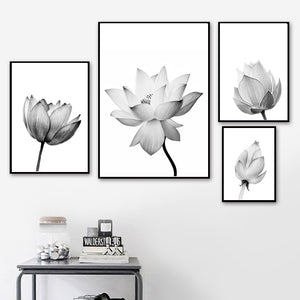 Nature Lotus Flower Bud Wall Art Canvas Painting Nordic Posters And Prints Black White Wall Pictures For Living Room Home Decor - SallyHomey Life's Beautiful