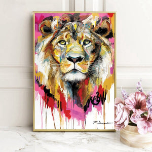 Animal Oil Painting Posters and Prints on Canvas Wall Art Painting Abstract Watercolor Lion Pictures for Living Room Home Decor - SallyHomey Life's Beautiful