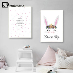 Cartoon Rabbit Nursery Quotes Canvas Poster Minimalist Wall Art Print Painting Nordic Kids Decoration Picture Baby Bedroom Decor - SallyHomey Life's Beautiful