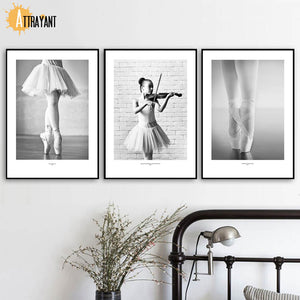 Black White Ballet Dance Girl Violin Wall Art Canvas Painting Nordic Posters And Prints Wall Pictures For Living Room Home Decor - SallyHomey Life's Beautiful