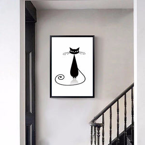 Modern Abstract  Canvas Painting Digital Printed Handlebar Cartoon Cat Canvas Painting Art for Living room Home Decor Unframed - SallyHomey Life's Beautiful