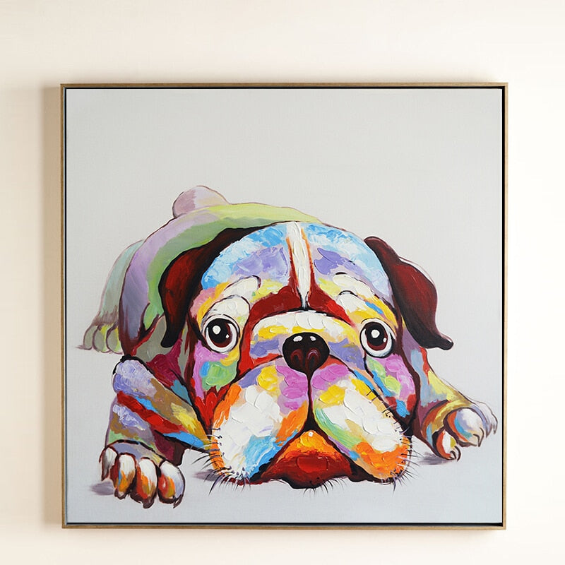 100% Hand Painted Colorful Cartoon Dog Art Painting On Canvas Wall Art Wall Adornment Pictures Painting For Live Room Home Decor