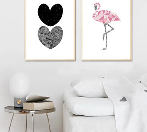 Geometry Flamingo Heart Wall Art Canvas Posters and Prints Nordic Style Abstract Painting Wall Picture Modern Home Decoration - SallyHomey Life's Beautiful
