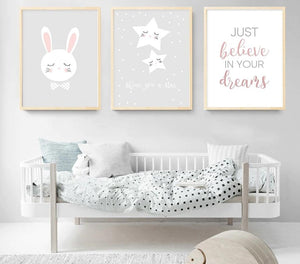 Star Rabbit Cartoon Wall Art Canvas Poster Nursery Quote Prints Nordic Style Painting Wall Picture Children Bedroom Decoration - SallyHomey Life's Beautiful