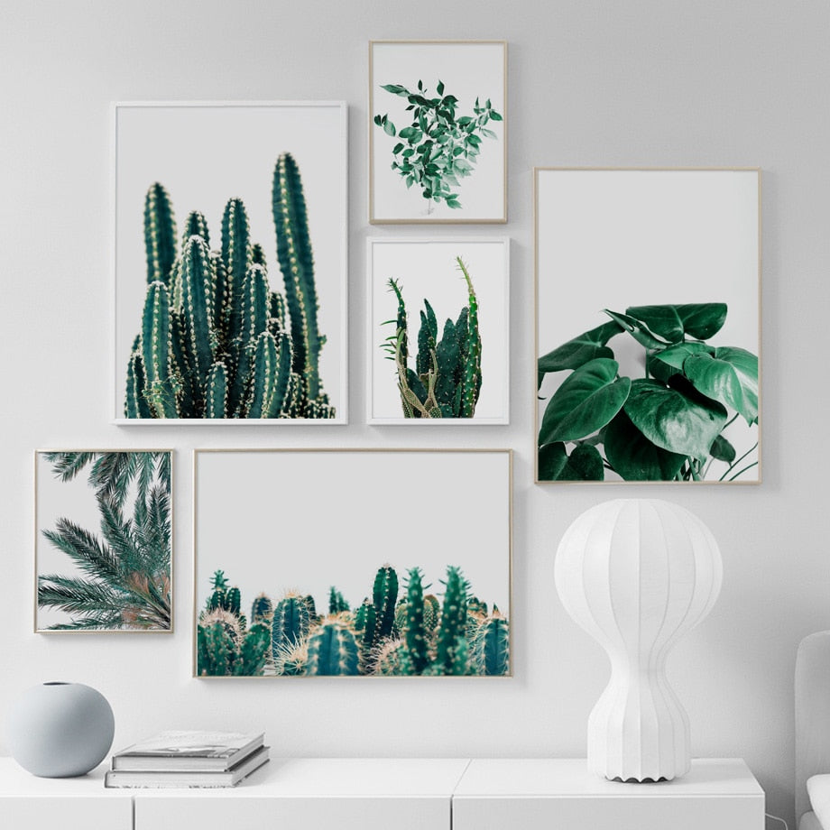 Cactus Succulents Leaves Nordic Poster Wall Art Canvas Painting Nordic Posters And Prints Wall Pictures For Living Room Decor - SallyHomey Life's Beautiful