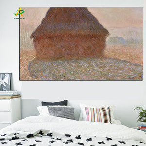 Abstract Canvas Painting Claude Monet The Haystack in Winter Morning Oil Picture Digital Printed for Living Room Home Wall Decor - SallyHomey Life's Beautiful