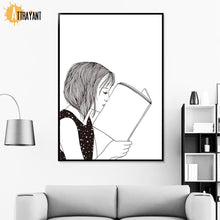 Load image into Gallery viewer, Girl Portrait Book Minimalist Black White Wall Art Print Canvas Painting Nordic Posters And Prints Wall Pictures For Living Room - SallyHomey Life&#39;s Beautiful