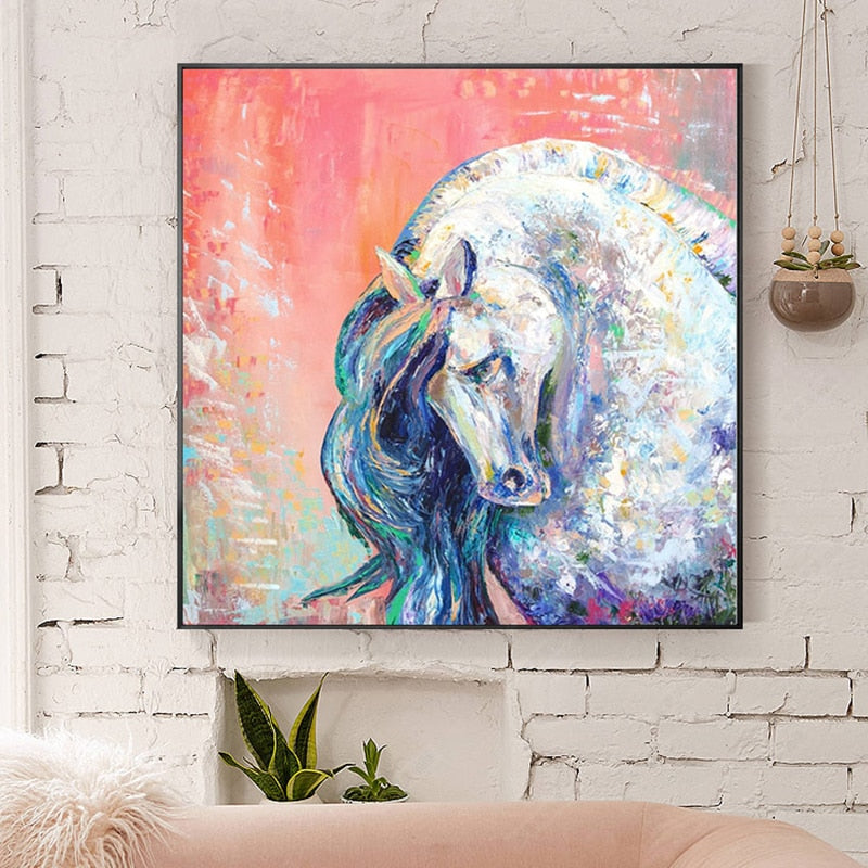 100% Hand Painted Abstract White Horse Oil Painting On Canvas Wall Art Wall Adornment Pictures Painting For Live Room Home Decor