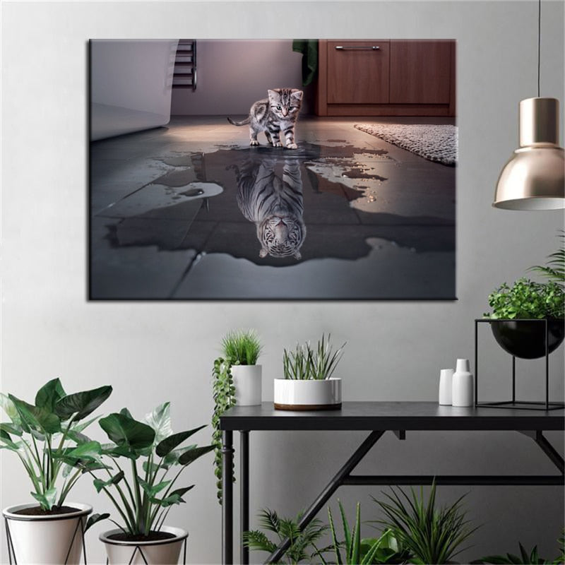 The Reflection of a Cat is Like a Tiger Printed Poster Modern Wall Art Canvas Painting Prints on Canvas For Home Decor No Frame - SallyHomey Life's Beautiful