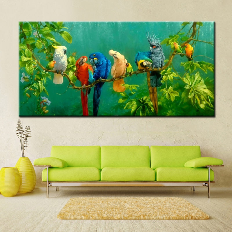 Big Size Digital Printed Canvas Painting Colourful Parrots Print Poster For Living Room Wall Art Picture Home Decor Gift - SallyHomey Life's Beautiful