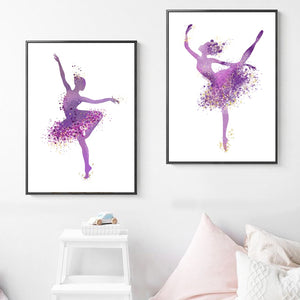 Cartoon Pink Ballet Dancer Girl Wall Art Canvas Painting Nordic Posters And Prints Wall Pictures For Baby Kids Room Home Decor - SallyHomey Life's Beautiful