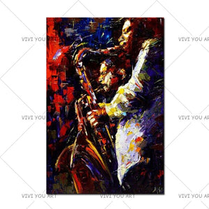   100% Hand Painted Oil Panting Jazz Modern Contemporary Original Abstract Art Canvas African American Art JAZZ SAXOPHONIST