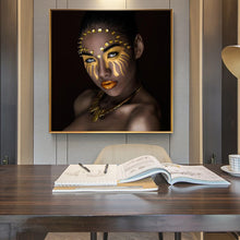 Load image into Gallery viewer, Posters and Prints Wall Art Canvas Painting Dark-skinned Girl with Golden Makeup Oil Painting Picture for Living Room Home Decor - SallyHomey Life&#39;s Beautiful