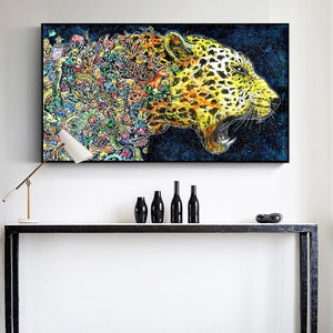 Abstract Watercolor Fierce Leopard Posters Print on Canvas Wall Art Canvas Painting Wall Decoration For Living Room Frameless - SallyHomey Life's Beautiful