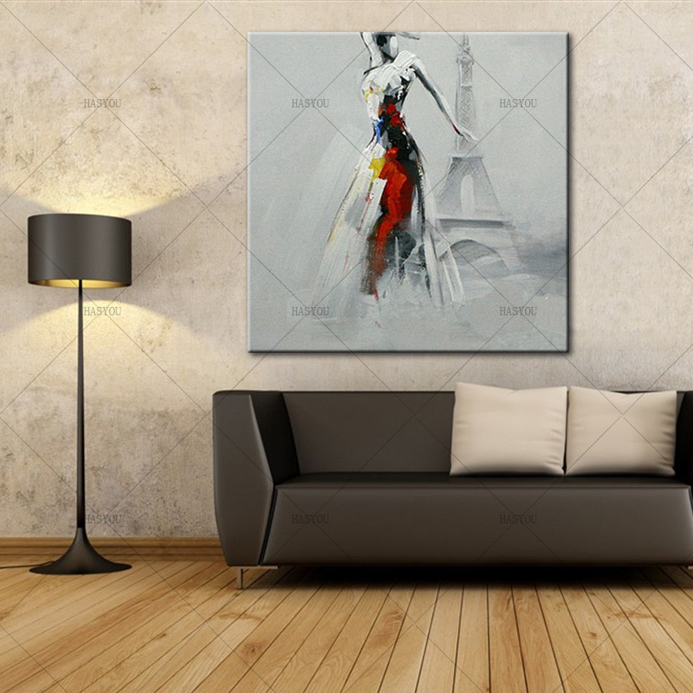 beautiful girl in the Eiffel Tower Oil Paintings on Canvas  picture for Home Decoration chrismas gift - SallyHomey Life's Beautiful