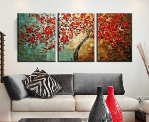 Abstract cuadros decorativos 3 piezas acrylic wall panels knife paintings tree hand painted canvas oil paintings for living room - SallyHomey Life's Beautiful