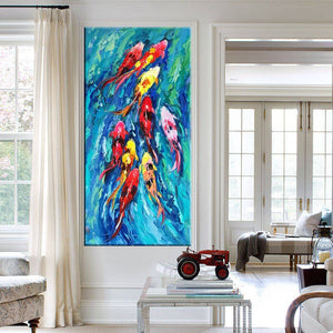 Abstract Watercolor Canvas Painting Hand Drawing Shoal of Goldfish Print Poster on Canvas Wall Art Picture For Living Room Decor - SallyHomey Life's Beautiful