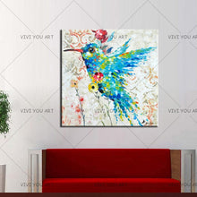 Load image into Gallery viewer, Humming Bird Hand Painted Oil Painting On Canvas Colourful Bird Animal Paintings Modern Handmade For Wall Art Decor In Bedroom