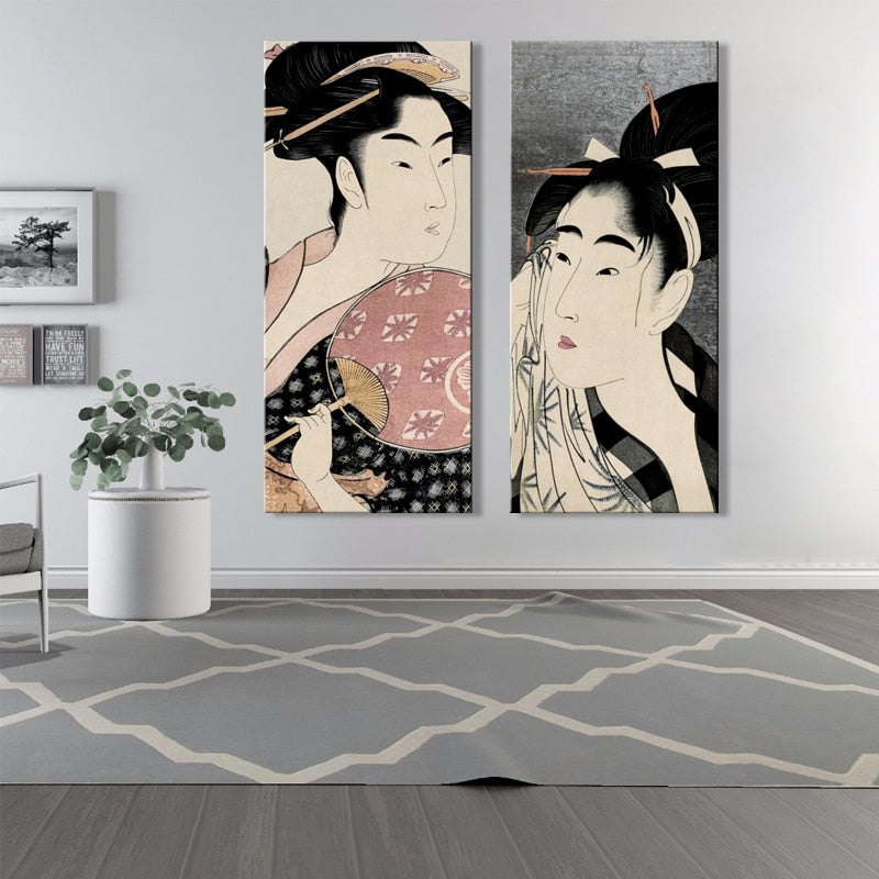Japan Ukiyo-e Portrait of Woman by Kitagawa Utamaro Posters and Prints on Canvas Wall Art Decorative Painting for Living Room - SallyHomey Life's Beautiful