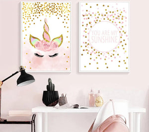 Pink Unicorn Poster Nursery Quotes Art Wall Canvas Print Painting Nordic Style Decorative Picture Baby Girl Bedroom Decoration - SallyHomey Life's Beautiful